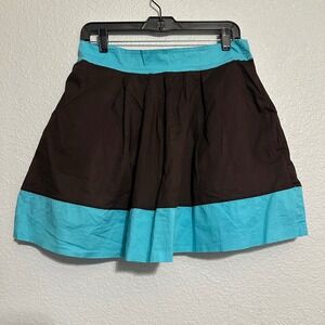 Pink Twill Brown and Turquoise Colorblock Cotton Mini Skirt Size 8